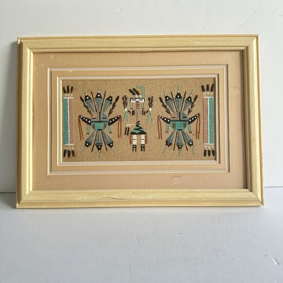 VTG Authentic Navajo Sandpainting Female Yei Signed A. J. 13.5 X 9.5" Frame READ - Picture 2 of 16